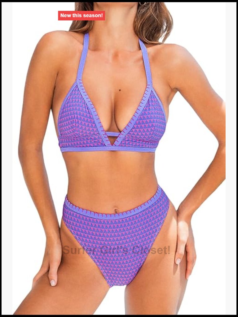 V Neck Halter Triangle Bikini Set High Waisted Cheeky Bottom With Removable Pads